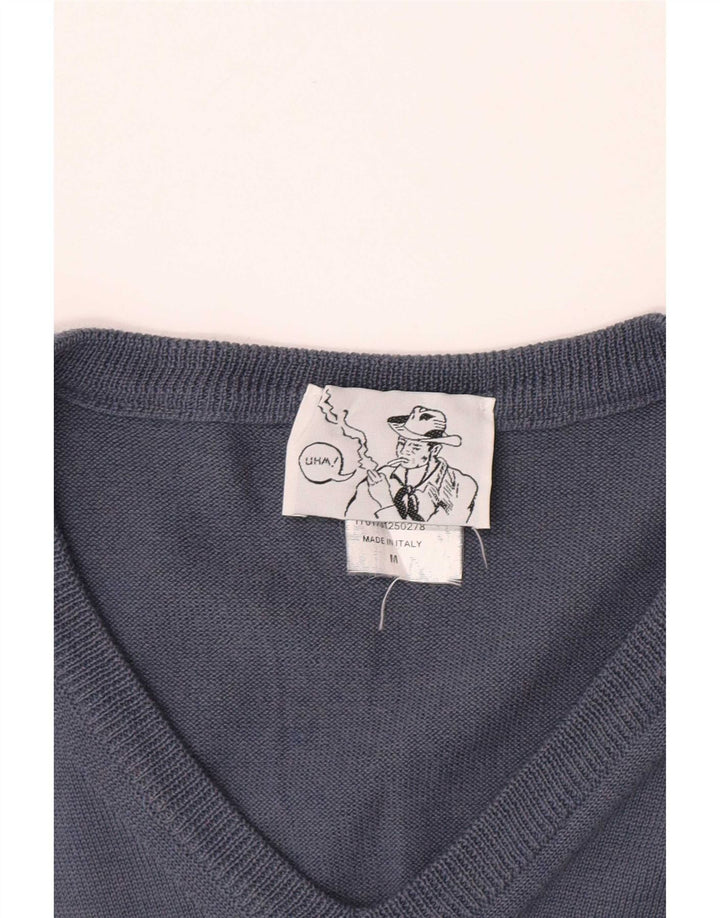 Vintage Herren V-Ausschnitt Pullover Pullover Mittelblaue Merinowolle