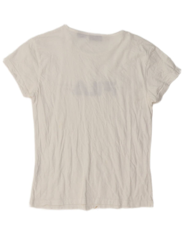 Fila Damen Grafik T-Shirt Top UK 14 Medium Weiß