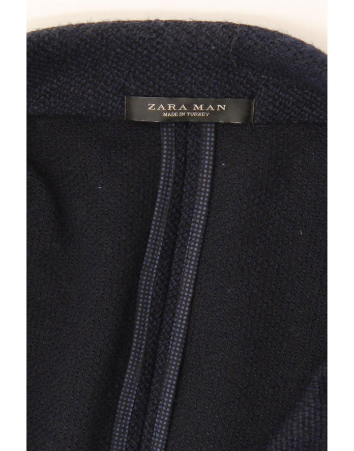 ZARA Mens 2 Button Blazer Jacket UK 38 Medium Navy Blue Acrylic Vintage Zara and Second-Hand Zara from Messina Hembry 
