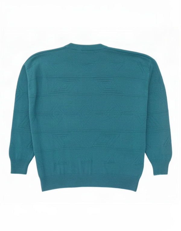 Vintage Herren V-Ausschnitt Pullover Pullover UK 46 XL Blau Geometrisch Acryl