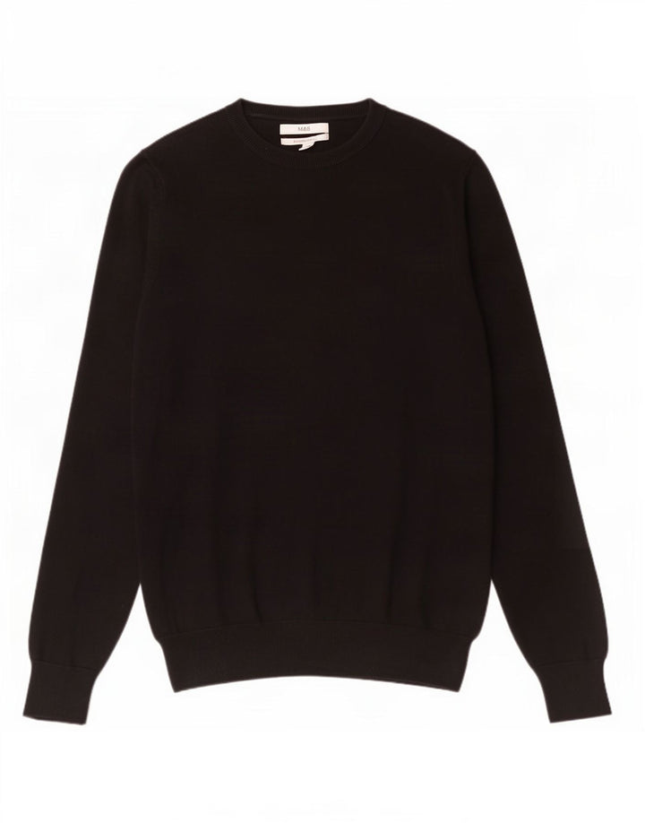 Marks & Spencer Herren-Pullover mit Rundhalsausschnitt, mittelschwarz, Baumwolle