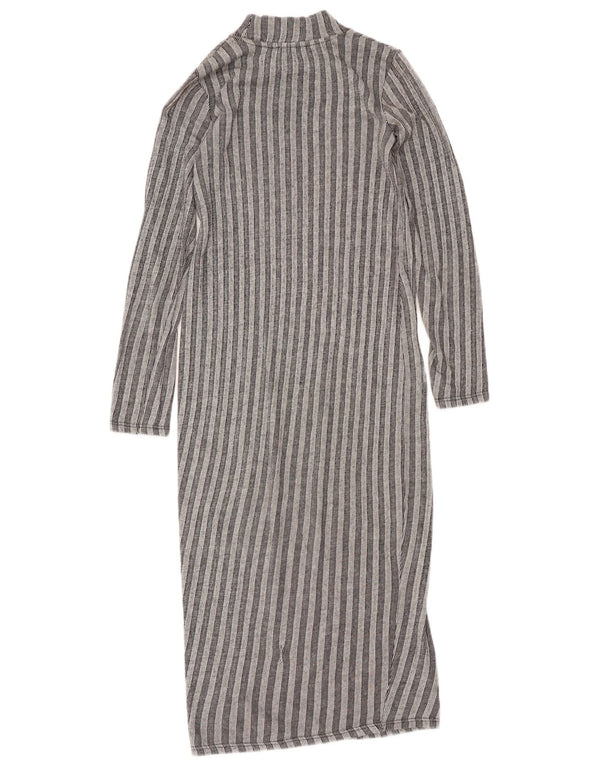 Zara Damen Trafaluc Langarm-Bodycon-Kleid UK 10 Small Grau gestreift