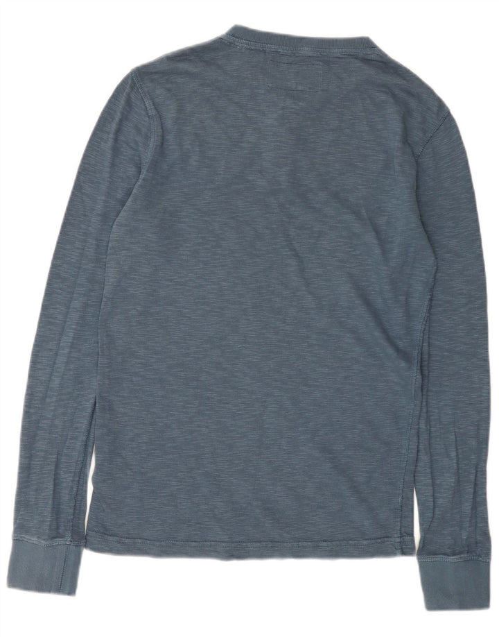 Superdry Herren-Langarmoberteil aus mittelblau gefleckter Baumwolle
