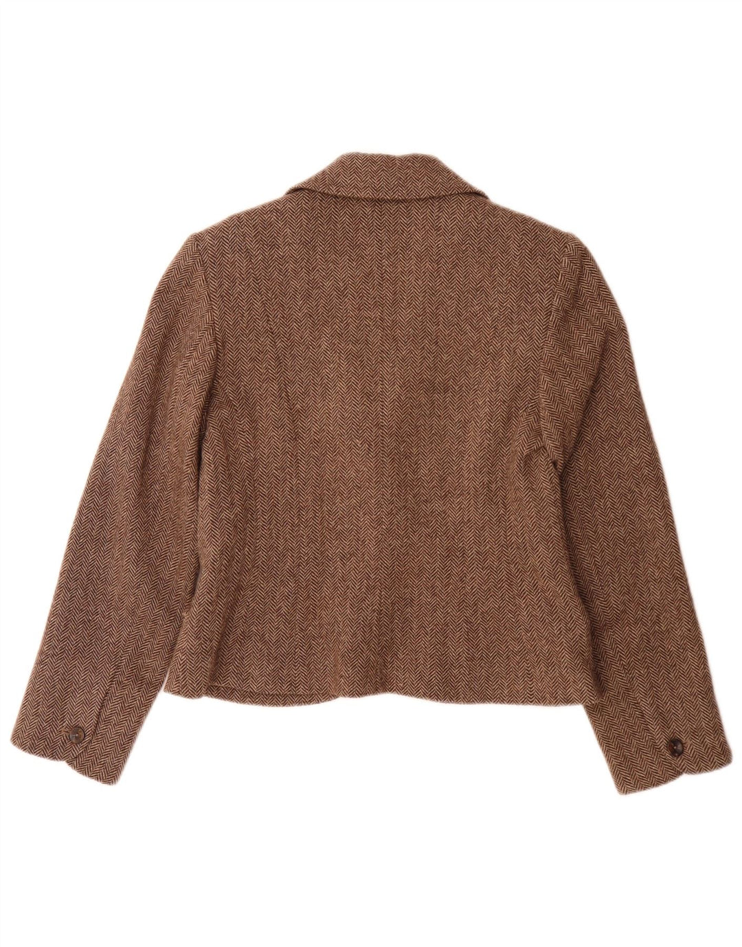 Monsoon Damen-Blazer mit 2 Knöpfen, UK 12, mittelbraune Wolle mit Fischgrätenmuster