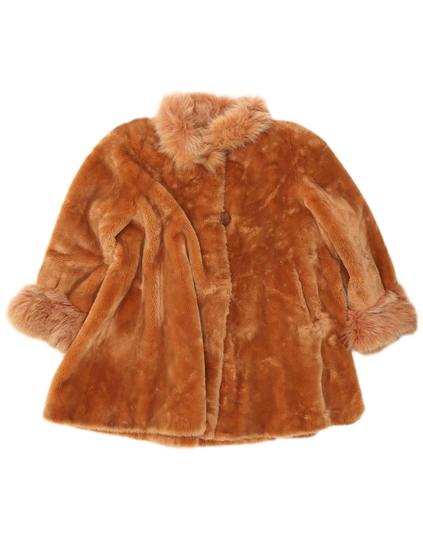 Vintage Damen Übergroßer Kunstfellmantel EU 44 XL Braune Baumwolle