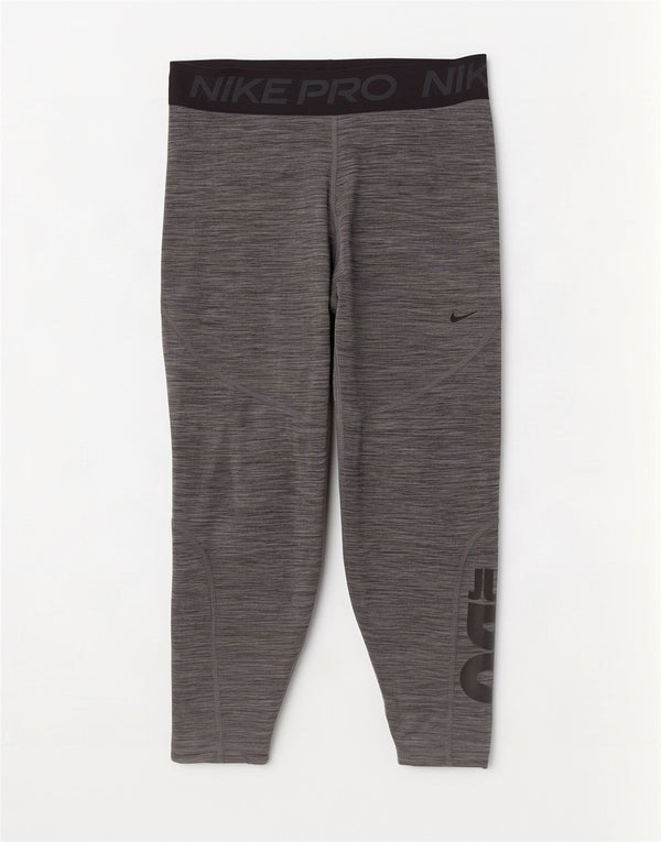 Nike Damen Dri Fit Graphic Crop Leggings UK 14 Large Grau Farbblock