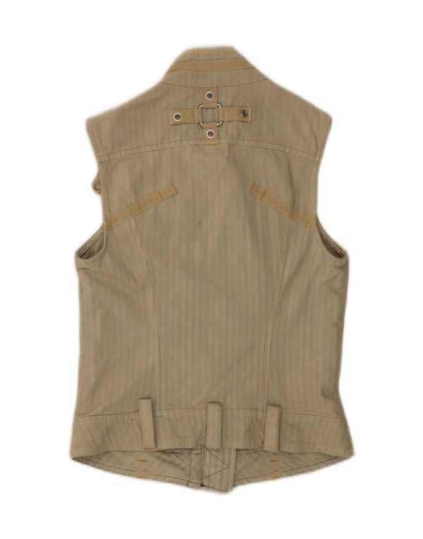 Diesel Damen Weste UK 6 XS Beige gestreifte Baumwolle
