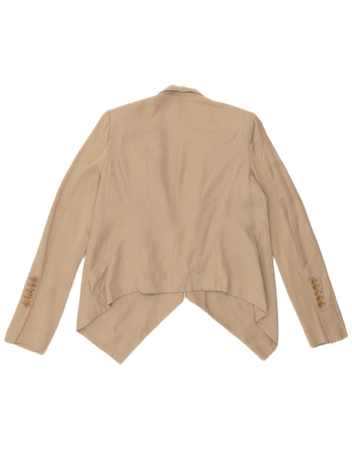 BCBGMAXAZRIA Damen Asymetric Open Blazer Jacke UK 6 XS Beige Rayon