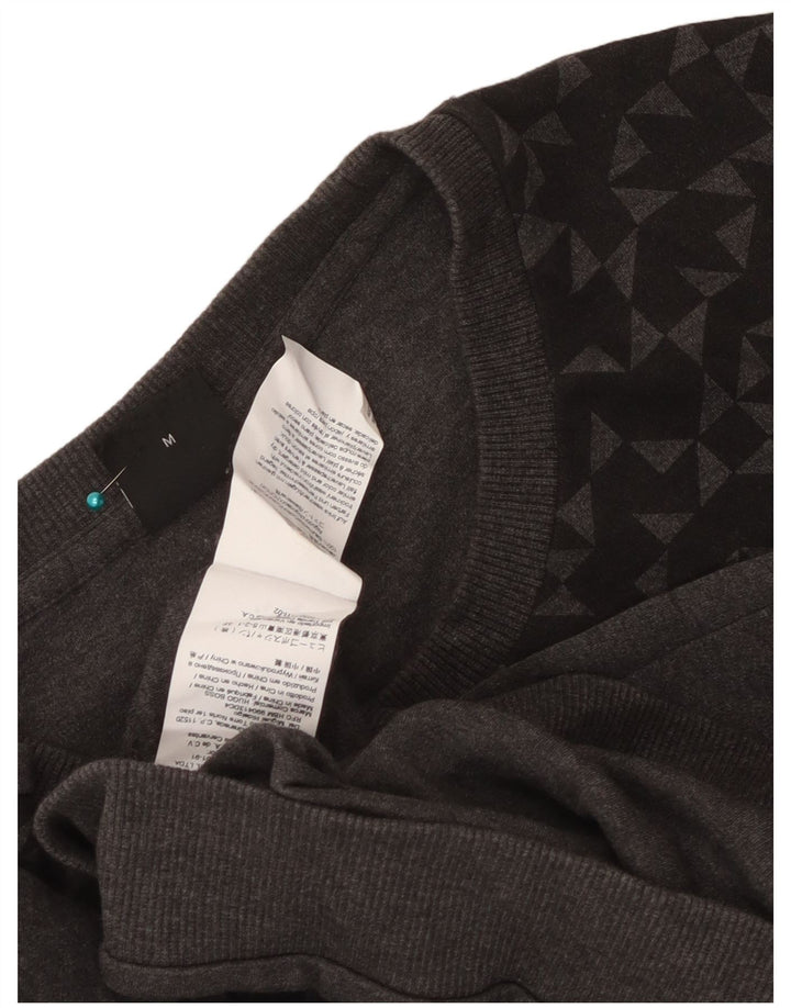 Hugo Boss Damen Sweatshirt Pullover UK 14 Mittelgraue geometrische Baumwolle