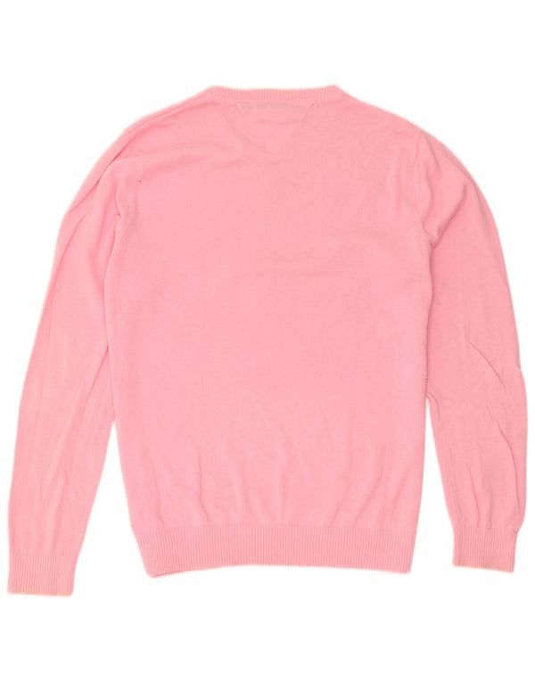 Tommy Hilfiger Mens V-Neck Jumper Sweater Medium Pink Cotton