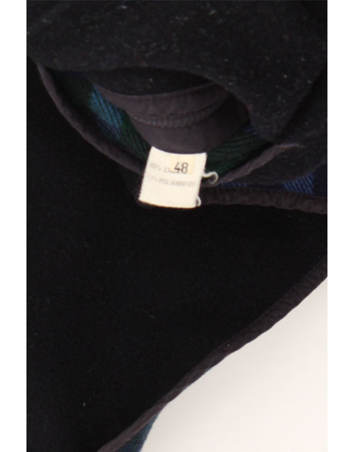 Vintage Damen Mantel IT 48 XL Marineblau karierte Wolle