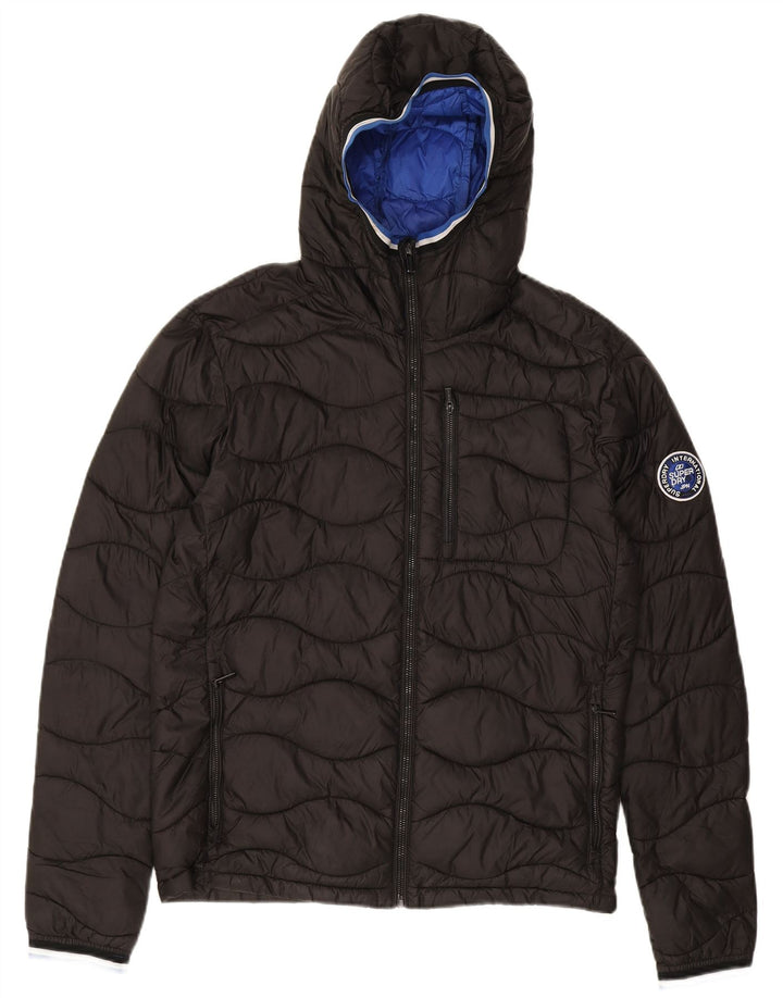 SUPERDRY wattierte Herrenjacke mit Kapuze, UK 36, Small, schwarzes Nylon
