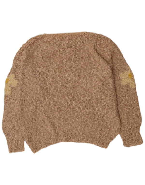 Vintage Damen Pullover mit entspannter Passform und U-Boot-Ausschnitt, UK 20 2XL, Beige geblümt