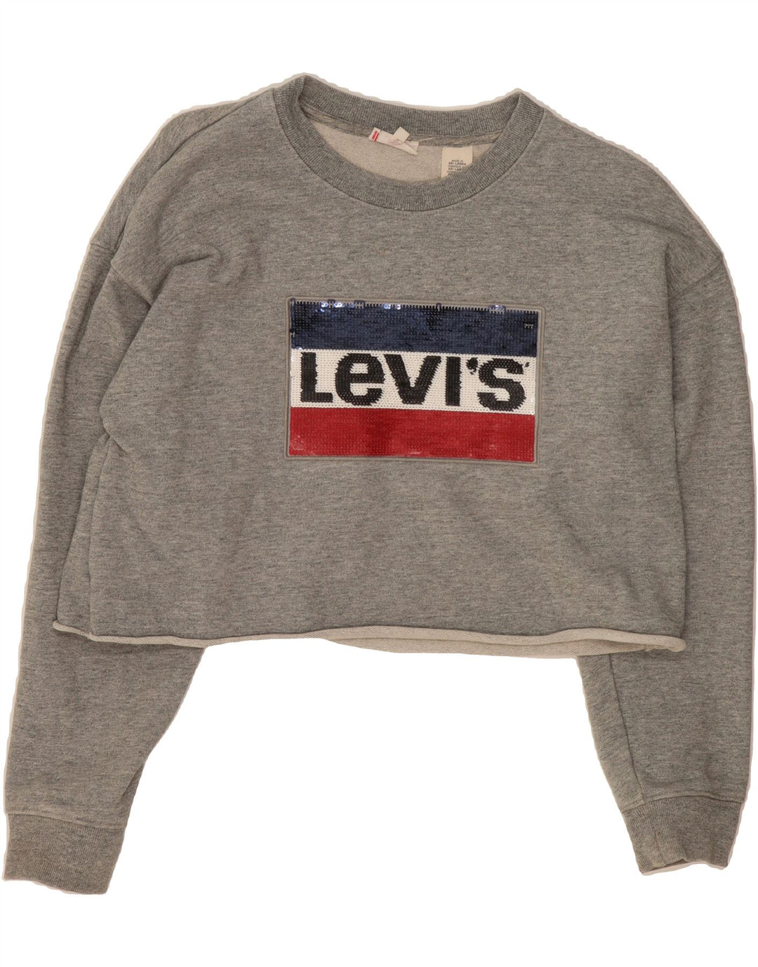 LEVI'S Womens Crop Graphic Sweatshirt Jumper UK 10 Small Grey Vintage Levi's and Second-Hand Levi's from Messina Hembry 