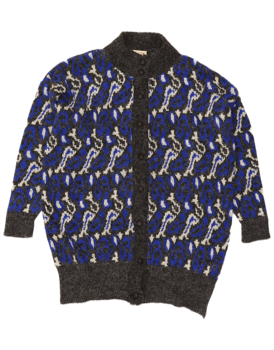 VINTAGE Womens Abstract Pattern Cardigan Sweater UK 16 Large Blue