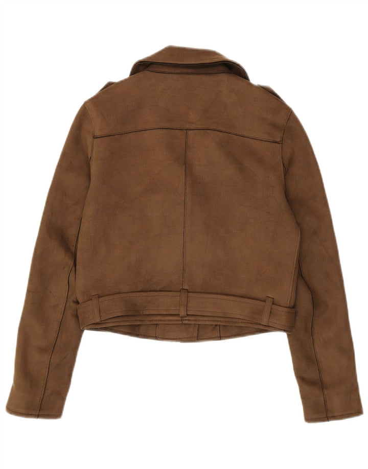 Zara Damen Crop Bikerjacke UK 6 XS Braun