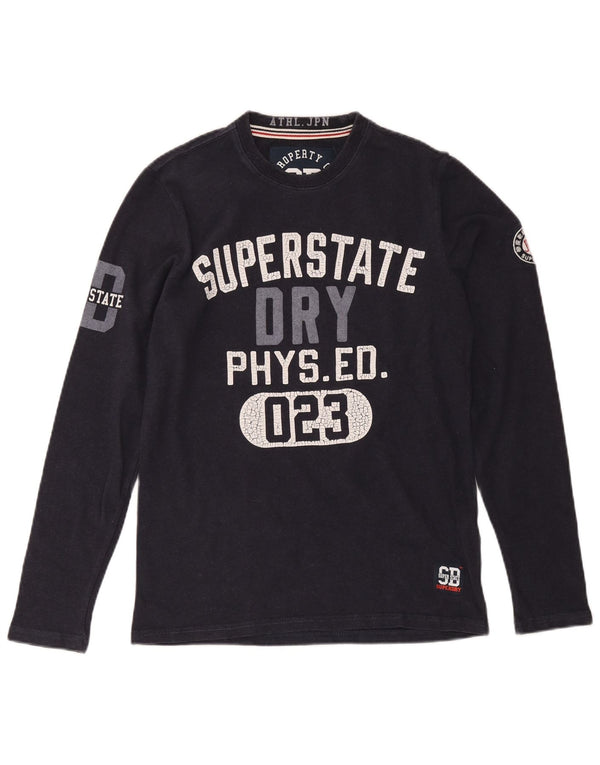 Superdry Herren Grafik-Oberteil, langärmelig, klein, Marineblau, Baumwolle