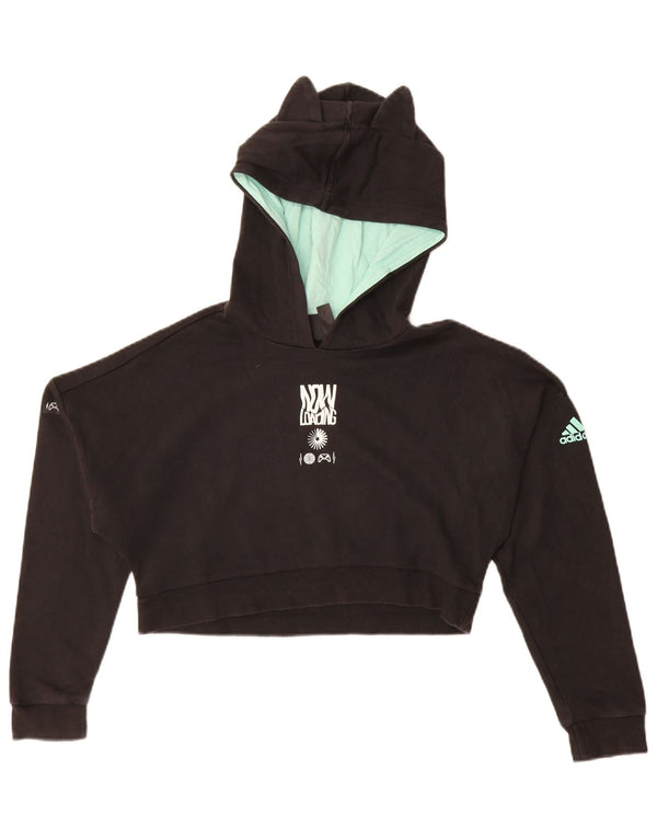 Adidas Mädchen Graphic Crop Hoodie Pullover 11–12 Jahre, schwarze Baumwolle