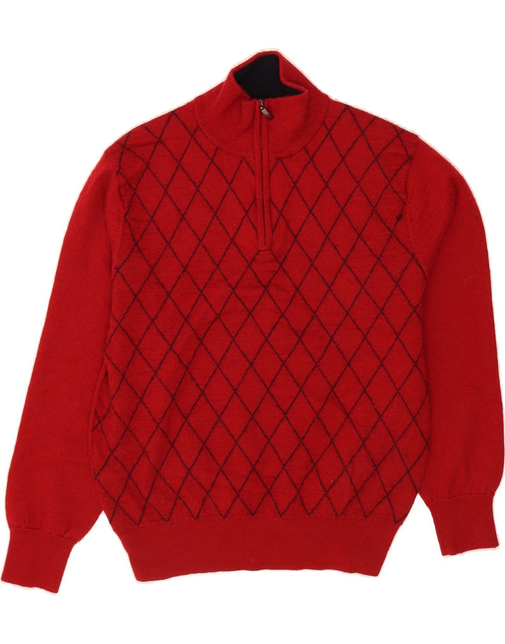 KARTEL Mens Zip Neck Jumper Sweater Large Red Argyle/Diamond Wool Vintage Kartel and Second-Hand Kartel from Messina Hembry 