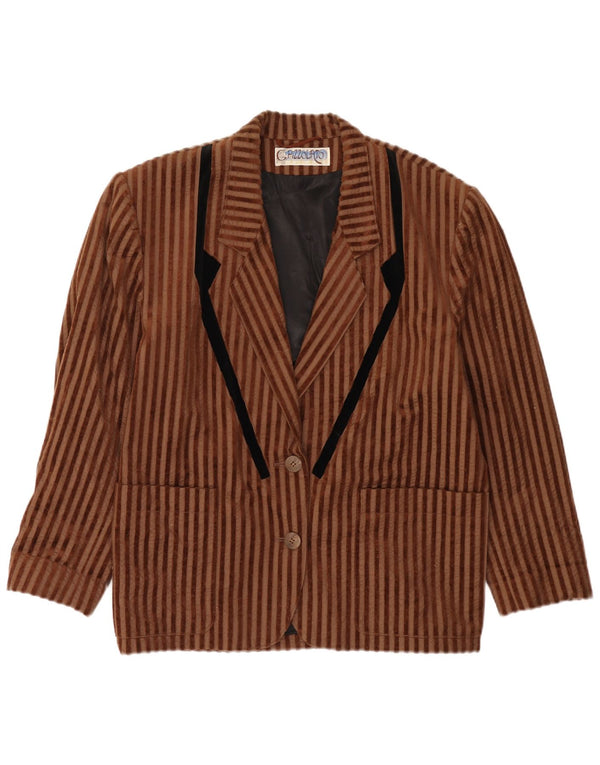 Vintage Damen 2-Knopf-Oversize-Blazerjacke EU 40 Mittelbraun gestreift