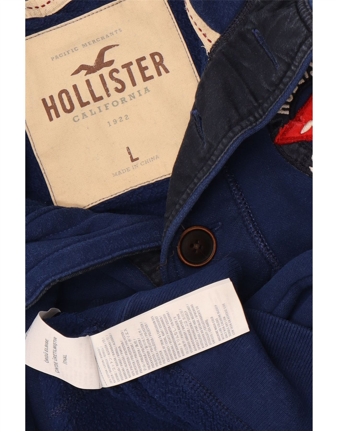 Hollister Herren-Sweatshirt mit Knopfkragen, groß, aus blauer Baumwolle