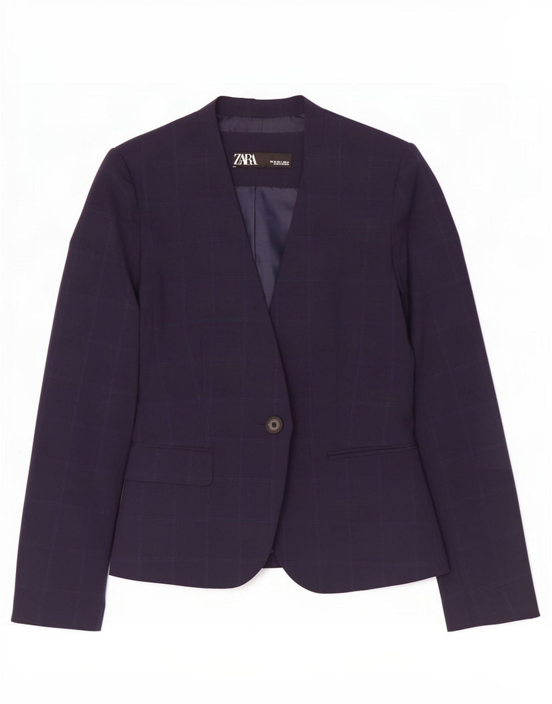 Zara Damen-Blazer mit 1 Knopf, EU 38, klein, marineblau kariert