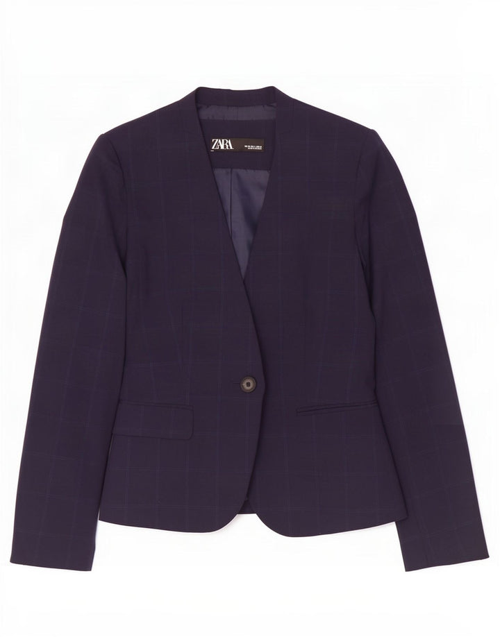 Zara Damen-Blazer mit 1 Knopf, EU 38, klein, marineblau kariert