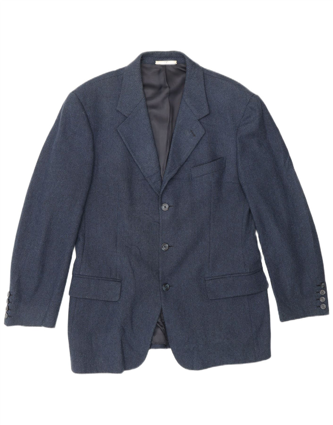 Valentino Herren-Blazer mit 3 Knöpfen, UK 38, mittleres Marineblau mit Fischgrätenmuster