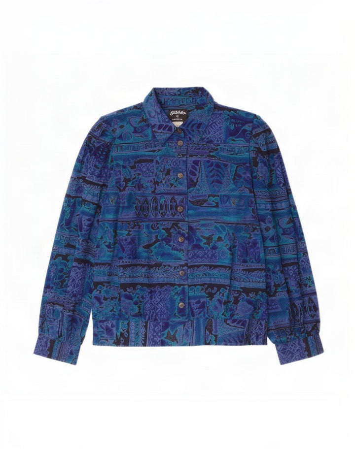 Stitches Damen-Blusenoberteil mit abstraktem Muster, langärmelig, US 12, Größe L, Blau
