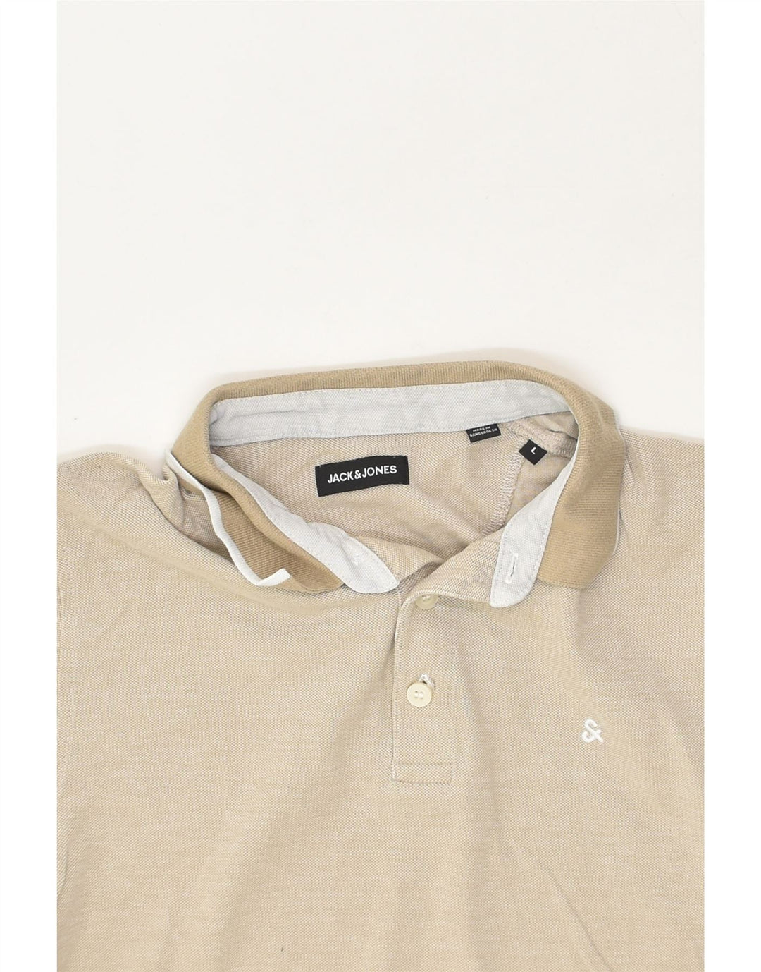 JACK & JONES Mens Slim Polo Shirt Large Beige Cotton | Vintage Jack & Jones | Thrift | Second-Hand Jack & Jones | Used Clothing | Messina Hembry 