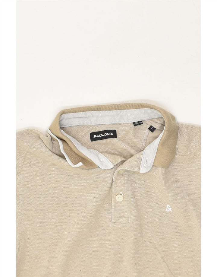 JACK & JONES Mens Slim Polo Shirt Large Beige Cotton | Vintage Jack & Jones | Thrift | Second-Hand Jack & Jones | Used Clothing | Messina Hembry 