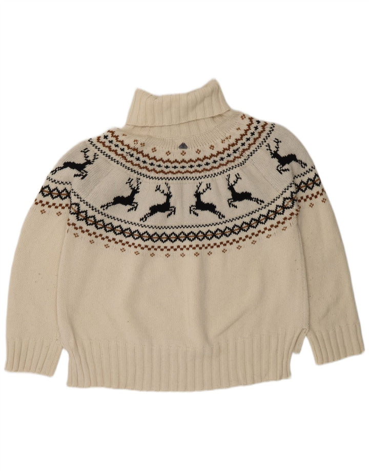 Barbour Rollkragenpullover für Damen, UK 16, Größe L, weiße Fair-Isle-Wolle