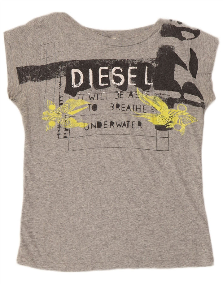Diesel Womens Graphic T-Shirt Top UK 12 Mittelgrau meliert