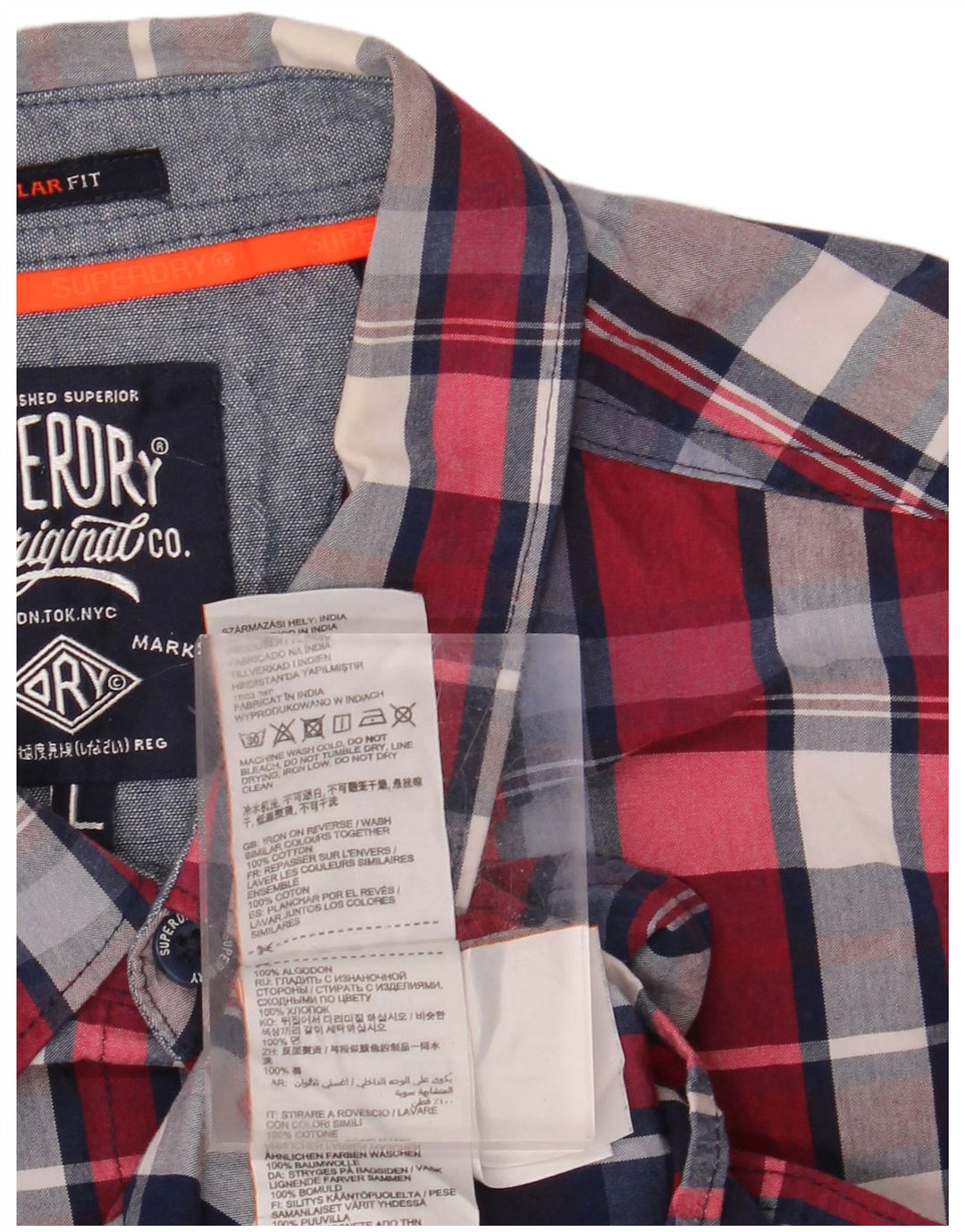 SUPERDRY Mens Regular Fit Shirt Large Navy Blue Check Cotton