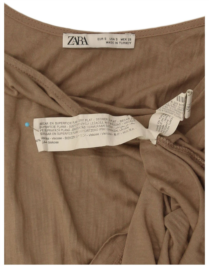 Zara Damen Weste Top UK 10 Small Khaki Viskose