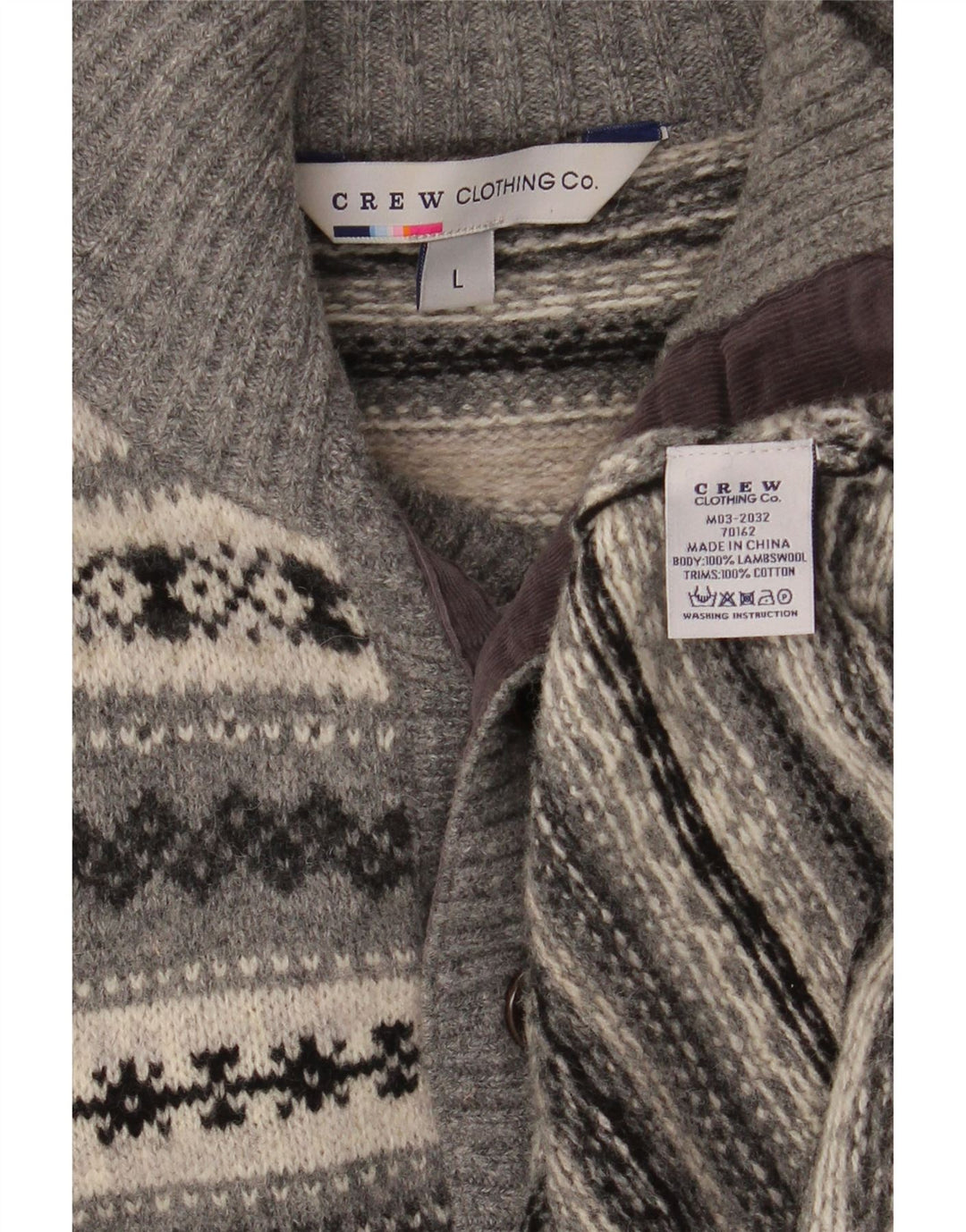Crew Clothing Herren-Pullover mit Knopfkragen, Größe L, Grau, Fair Isle