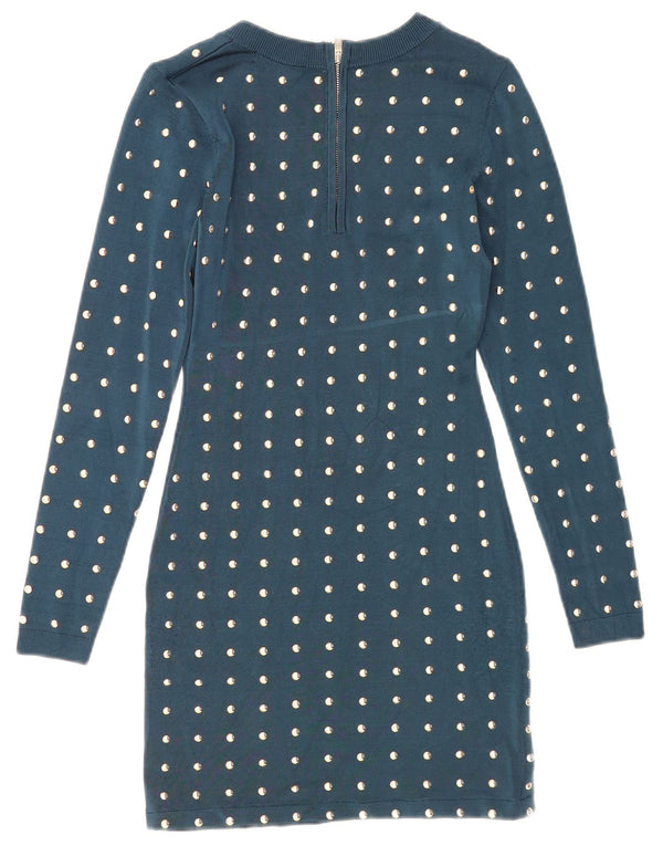 Marciano Damen Langarm-Pulloverkleid UK 4 XS Marineblau gepunktet