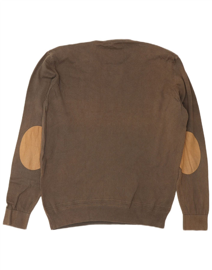 Zara Herren-Pullover mit Rundhalsausschnitt, groß, braune Baumwolle