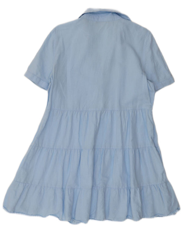 Zara Damen-Stufenkleid UK 14 Mittelblaues Leinen