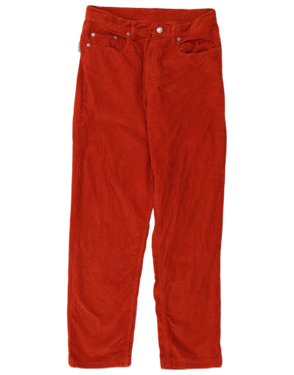 Benetton Damen Gerade Cordhose W33 L29 Orange Baumwolle