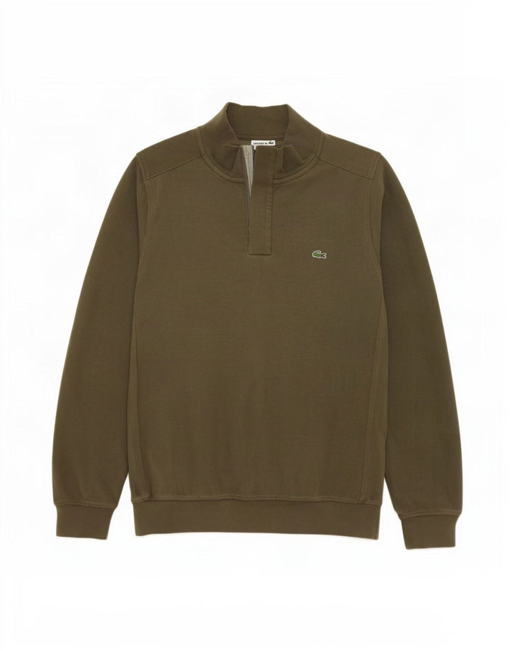 Lacoste Herren-Pullover mit Knopfkragen, Größe 4, mittlere Khaki-Baumwolle