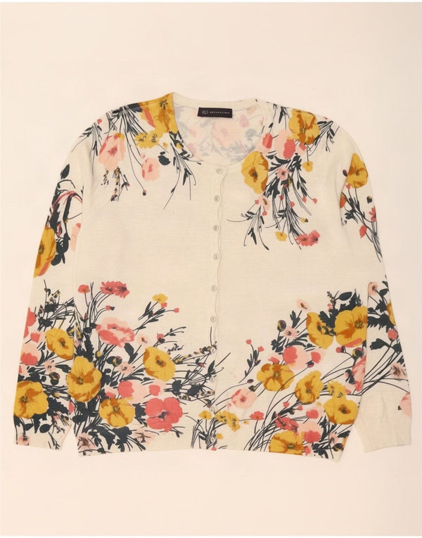 Marks & Spencer Damen-Cardigan-Pullover UK 16 Large Beige Floral Viscose