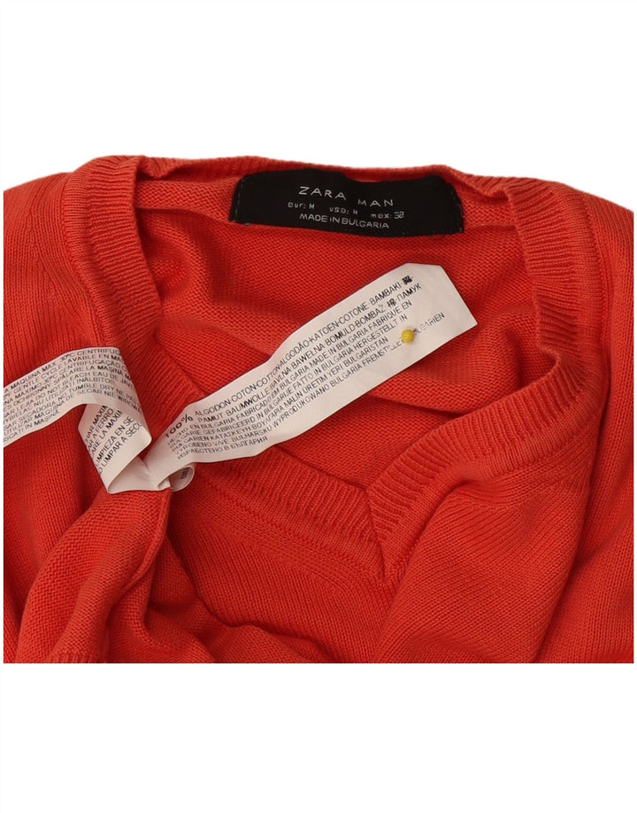 Zara Herren-Pullover mit V-Ausschnitt aus mittelroter Baumwolle