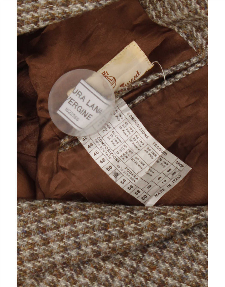 Harris Tweed Herren-Blazer mit 2 Knöpfen, UK 42, XL, brauner Hahnentrittmuster