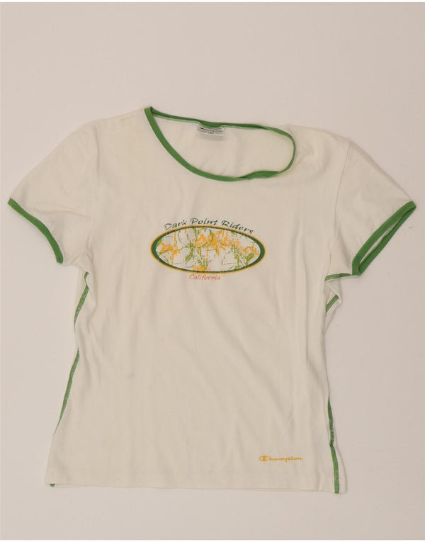 Champion Damen-T-Shirt mit Grafik, UK 14, Größe L, weiße Baumwolle