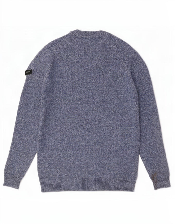 Superdry Herren-Pullover mit Rundhalsausschnitt, mittelblau gefleckte Lammwolle