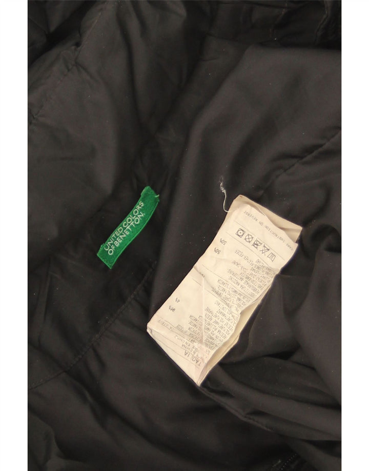 Benetton Wattierter Damenmantel mit Kapuze, UK 16, Größe L, Schwarz, Polyamid