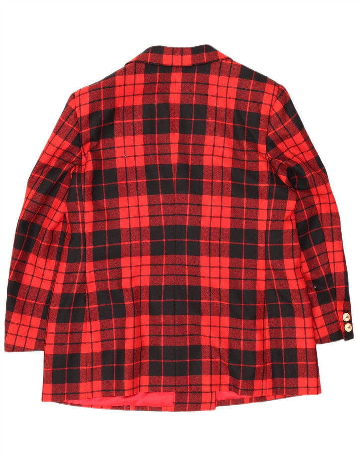 VINTAGE Damen Zweireihige Blazerjacke UK 12 Mittelrot kariert