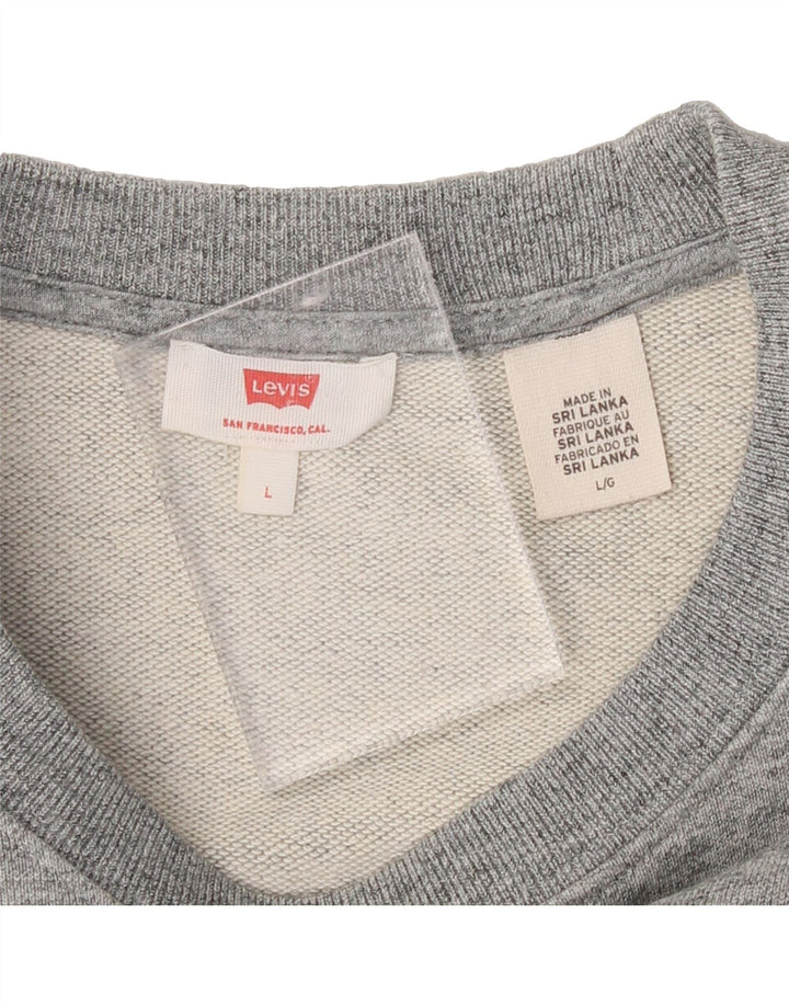 LEVI'S Womens Crop Oversized Crew Neck Jumper Sweater UK 16 Large Grey Vintage Levi's and Second-Hand Levi's from Messina Hembry 