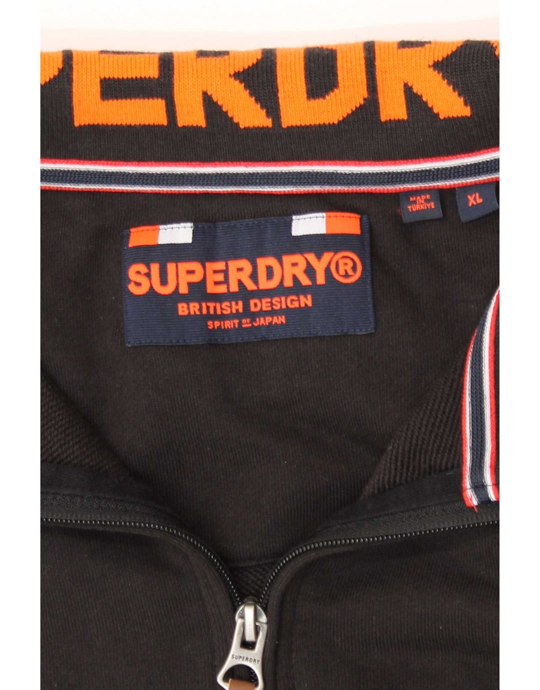 Superdry Herren-Pullover mit Reißverschluss am Hals, XL, schwarze Baumwolle